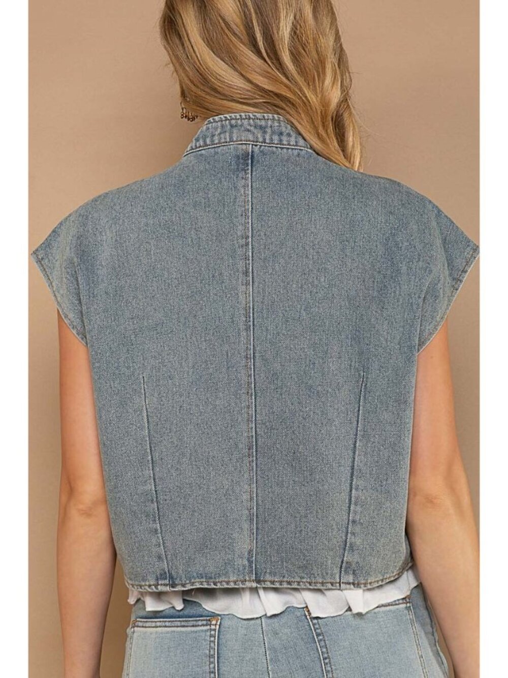 NWT | POL Denim Sleeveless Cap Sleeve Zip Up Vest Top Shirt Various Sizes - Picture 3 of 5